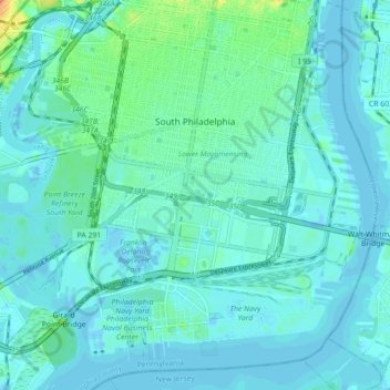 Topographic Map Of Philadelphia South Philadelphia Topographic Map, Elevation, Relief