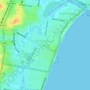 Brighton Le Sands Map Brighton Le Sands Topographic Map, Elevation, Relief