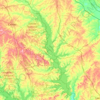 Map Of Toledo Bend Toledo Bend Reservoir Topographic Map, Elevation, Relief