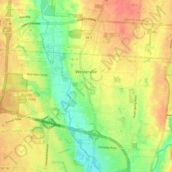 Westerville topographic map, elevation, relief