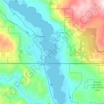 Osoyoos Lake Topographic Map Elevation Relief