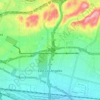 Los Angeles Elevation Map East Los Angeles Topographic Map, Elevation, Relief