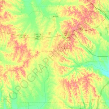 Pontotoc County topographic map, elevation, relief