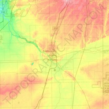 Kankakee County topographic map, elevation, relief