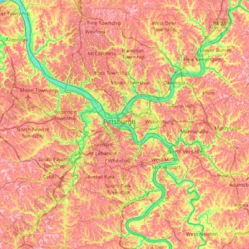 Allegheny County topographic map, elevation, relief