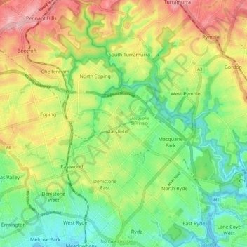 Lane Cove Sydney Map Lane Cove National Park Topographic Map, Elevation, Relief