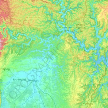 Map Of Hawkesbury Area Hawkesbury River Topographic Map, Elevation, Relief