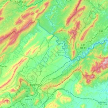 Topographic Map of Botetourt County