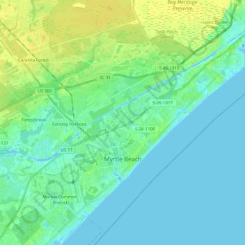 Myrtle Beach On Map Myrtle Beach Topographic Map, Elevation, Relief