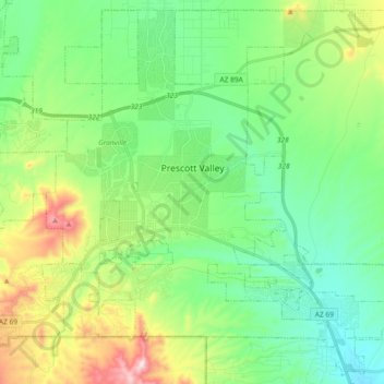 Prescott Az Elevation Map Prescott Valley Topographic Map, Elevation, Relief