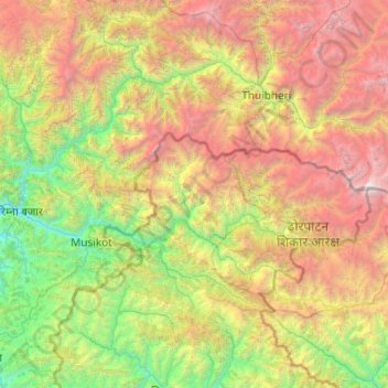 Rukum West topographic map, elevation, relief