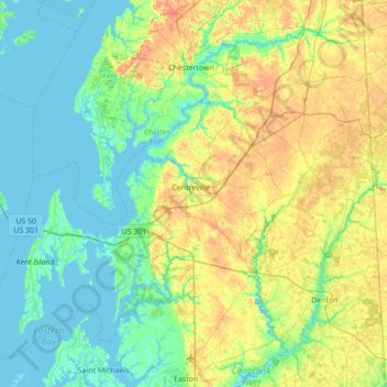 Queen Anne's County topographic map, elevation, relief