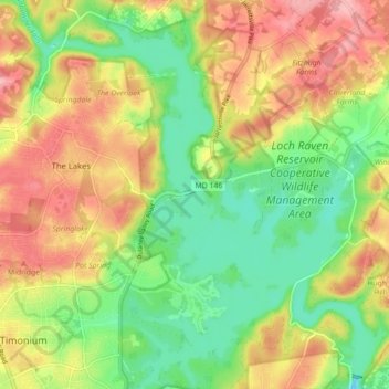 Loch Raven Reservoir Fishing Map Loch Raven Reservoir Topographic Map, Elevation, Relief