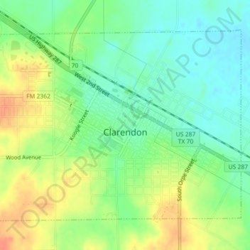 Clarendon topographic map, elevation, relief