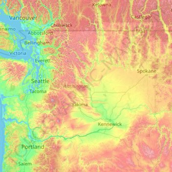 Washington State Elevation Map Washington Topographic Map, Elevation, Relief