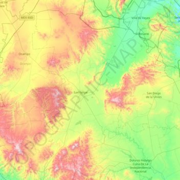 San Felipe Guanajuato Map San Felipe Topographic Map, Elevation, Relief