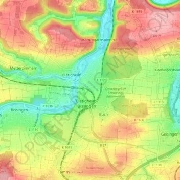 Bietigheim-Bissingen topographic map, elevation, relief