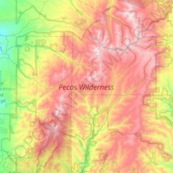 Pecos Wilderness Trail Map Pecos Wilderness Area Topographic Map, Elevation, Relief