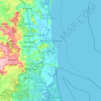 Topographic Map Sunshine Coast Sunshine Coast Topographic Map, Elevation, Relief