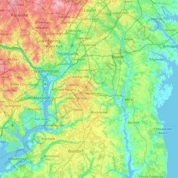 Elevation Map Of Maryland Prince George's County Topographic Map, Elevation, Relief