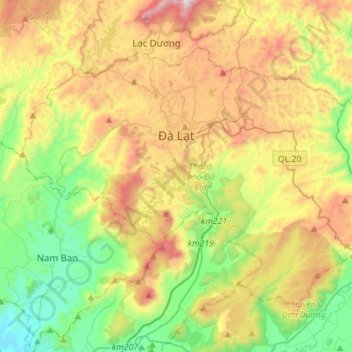 Dalat topographic map, elevation, relief