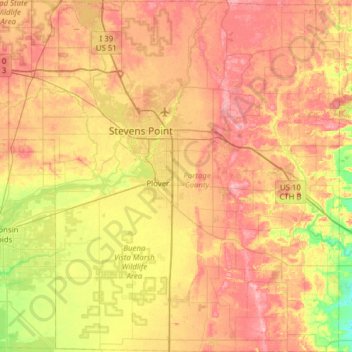 Portage County topographic map, elevation, relief