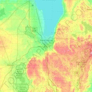 Fond du Lac County topographic map, elevation, relief