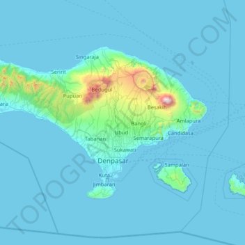 Bali topographic map, elevation, relief