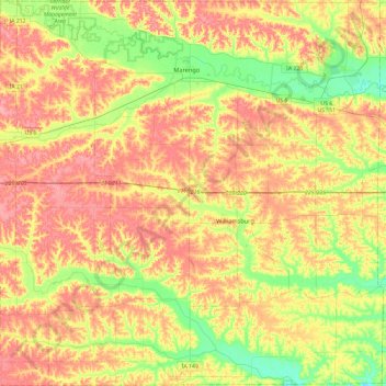 Iowa County topographic map, elevation, relief