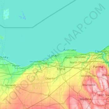 Lorain County topographic map, elevation, relief