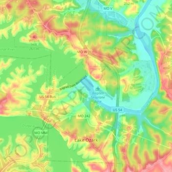 Lake Of The Ozarks Contour Map Lake Ozark Topographic Map, Elevation, Relief