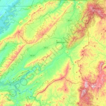 Johnson County topographic map, elevation, relief