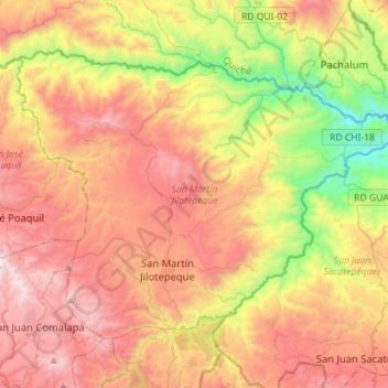 San Martin Jilotepeque Guatemala Map San Martín Jilotepeque Topographic Map, Elevation, Relief