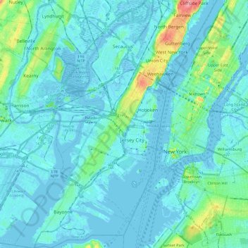 Hudson County topographic map, elevation, relief