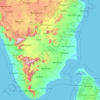 Tamil Nadu Hills Map Tamil Nadu Topographic Map, Elevation, Relief