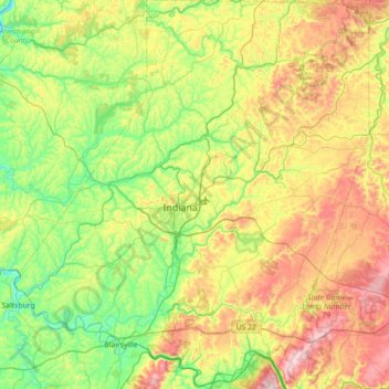 Indiana County Topographic Map, Elevation, Relief