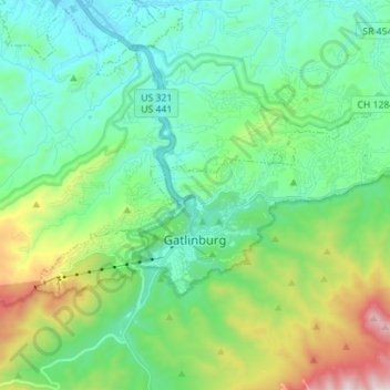 Gatlinburg topographic map, elevation, relief