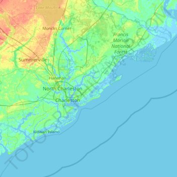 Charleston Sc Elevation Map Charleston County Topographic Map, Elevation, Relief