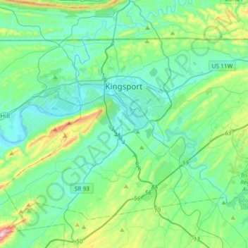 Kingsport topographic map, elevation, relief