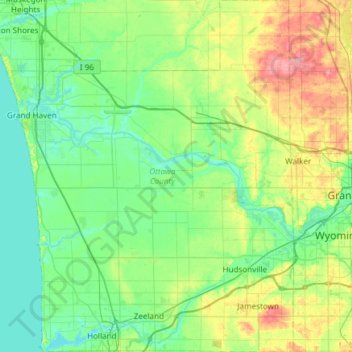Map Of Ottawa County Michigan Ottawa County Topographic Map, Elevation, Relief