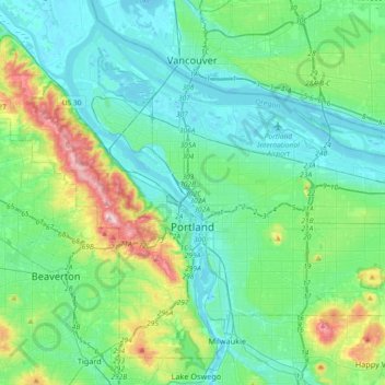 Portland topographic map, elevation, relief