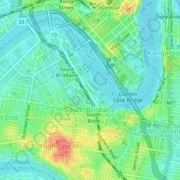 Topographic Map Of Brisbane South Brisbane Topographic Map, Elevation, Relief