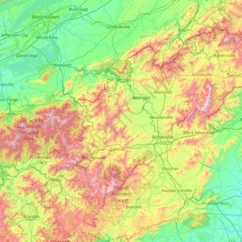 Pisgah National Forest topographic map, elevation, relief