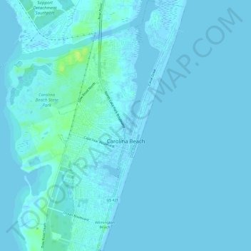 Carolina Beach topographic map, elevation, relief