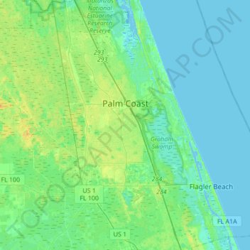 Palm Coast topographic map, elevation, relief