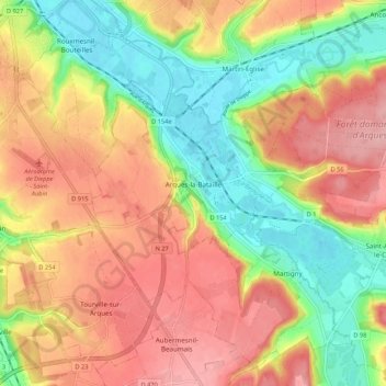 Arques La Bataille Topographic Map Elevation Relief