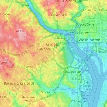 Map Of Arlington Va Arlington County Topographic Map, Elevation, Relief