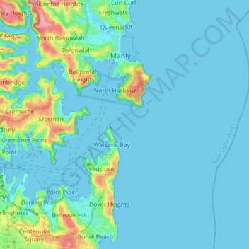 Map Of Sydney Harbour Sydney Harbour National Park Topographic Map, Elevation, Relief