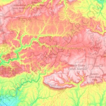 Sullivan County topographic map, elevation, relief