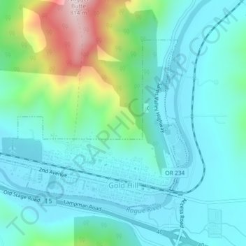 Gold Hill Oregon Elevation Gold Hill Topographic Map, Elevation, Relief